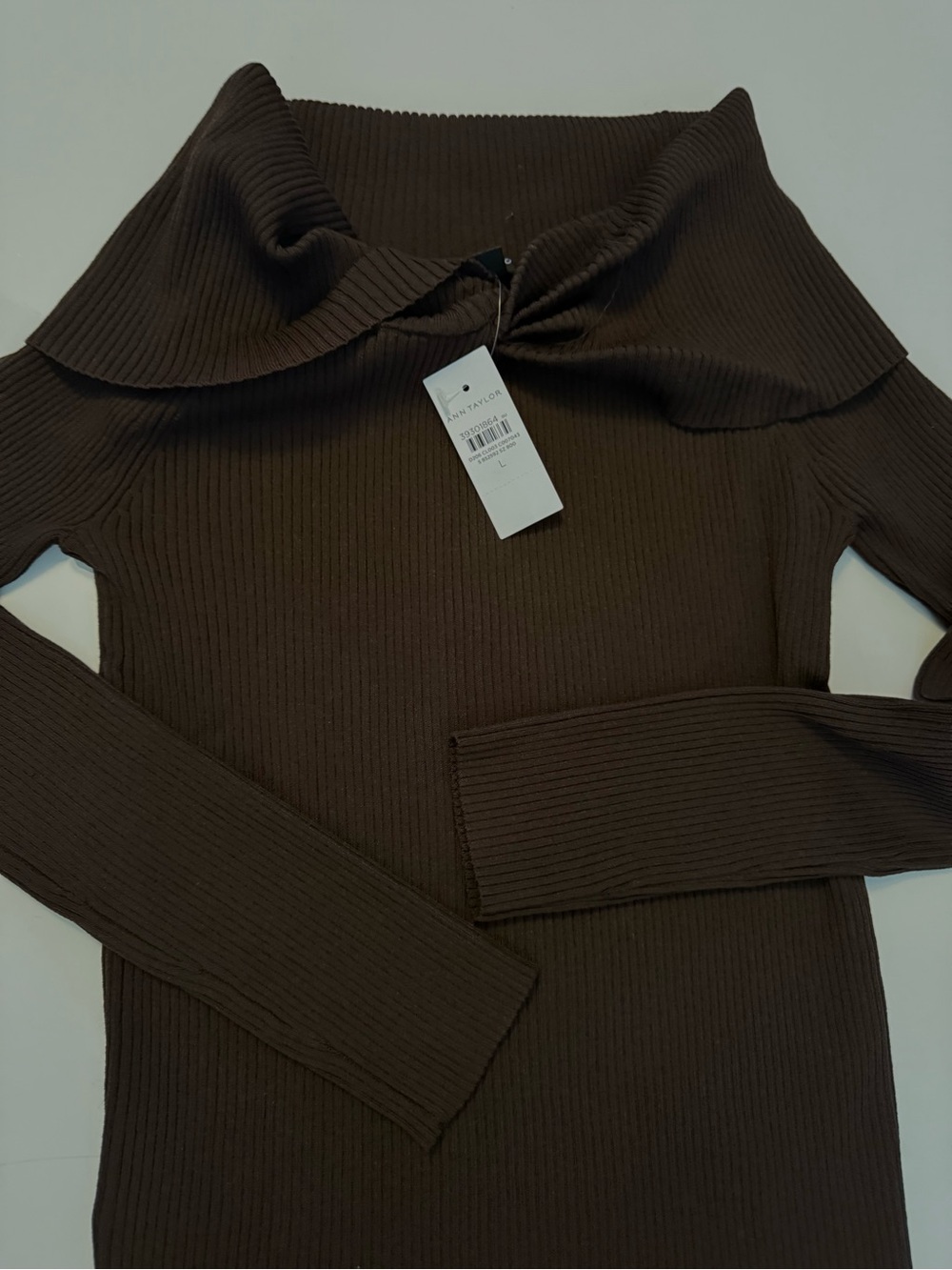 Ann Taylor Off-Shoulder Ribbed Foldover Sweater - Brown